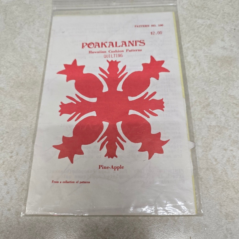 Poakalani Hawaiian Cushion Quilting Patterns Pine-Apple Hula Patterns 21in Block